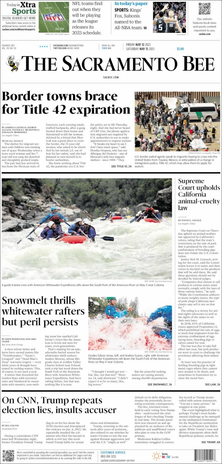 Portada de The Sacramento Bee (États-Unis)