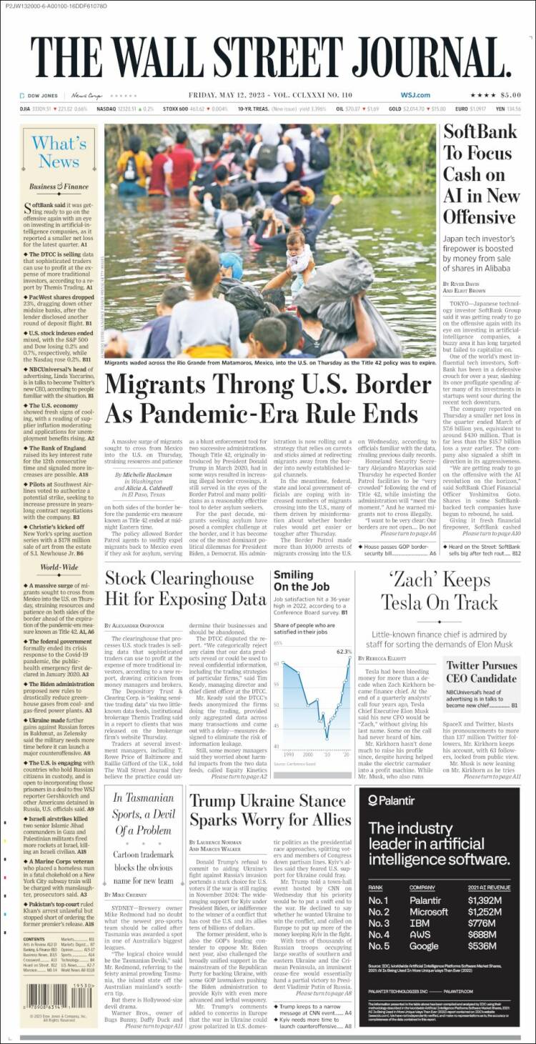 Portada de Wall Street Journal (États-Unis)