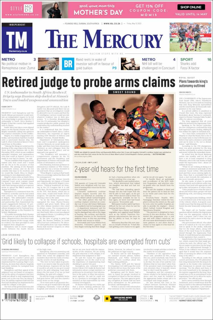 Portada de The Mercury (Sud&aacute;frica)