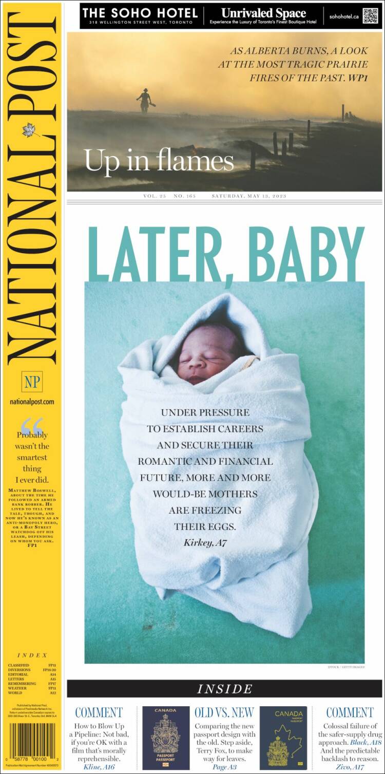 Portada de The National Post (Canadá)