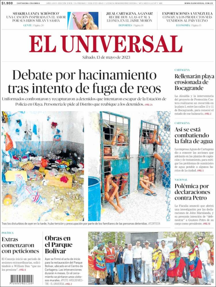Portada de El Universal (Colombia)