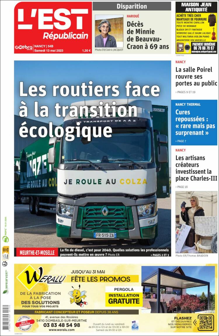 Portada de L'Est Republicain (France)