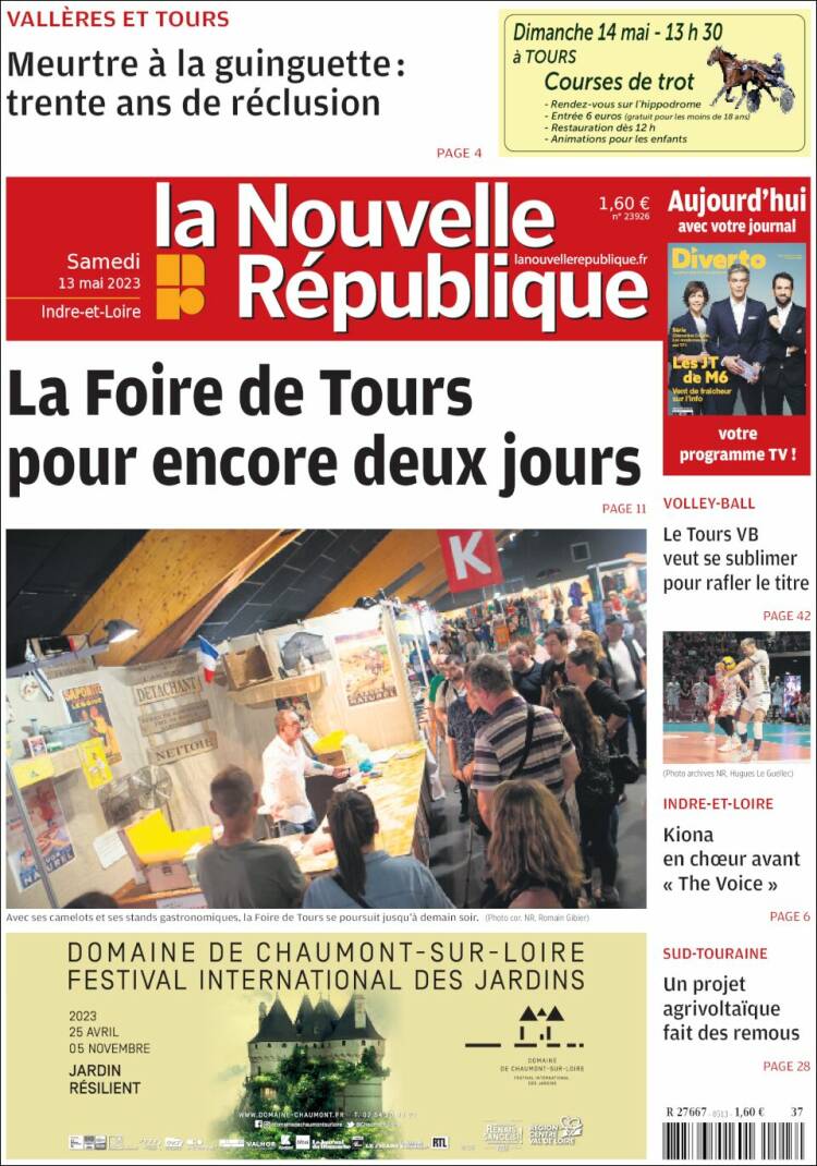 Portada de La Nouvelle Republique (France)