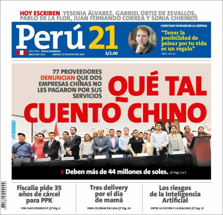 Portada de Perú 21 (Perú)