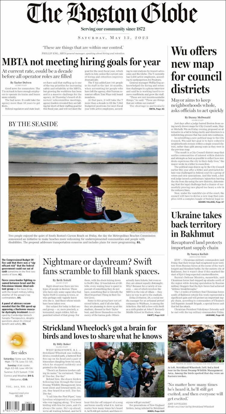 Portada de Boston Globe (USA)