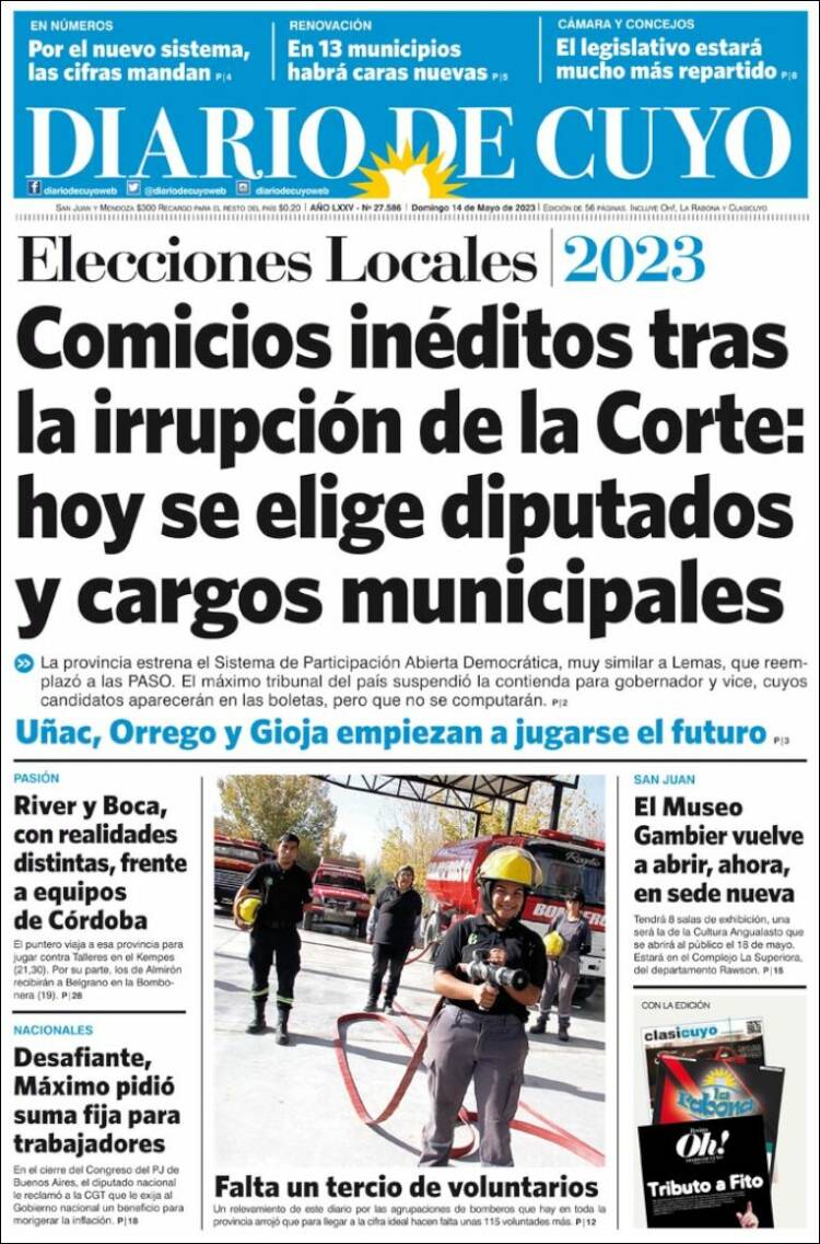 Portada de Diario de Cuyo (Argentina)