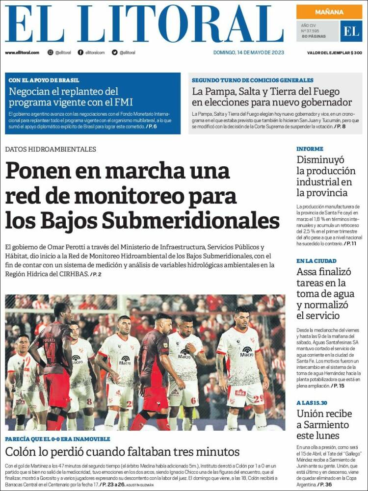 Portada de Diario El Litoral (Argentina)