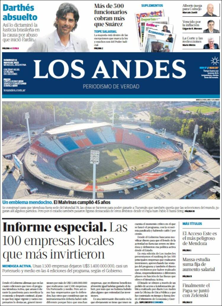 Portada de Los Andes - Mendoza (Argentina)