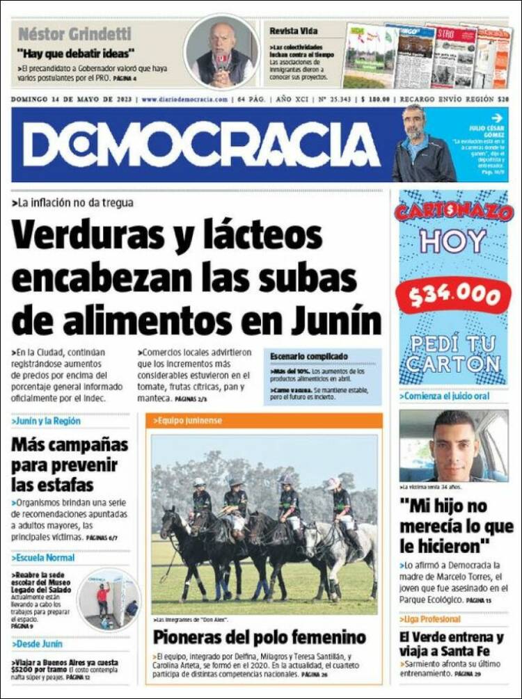 Portada de Diario Democracia (Argentina)