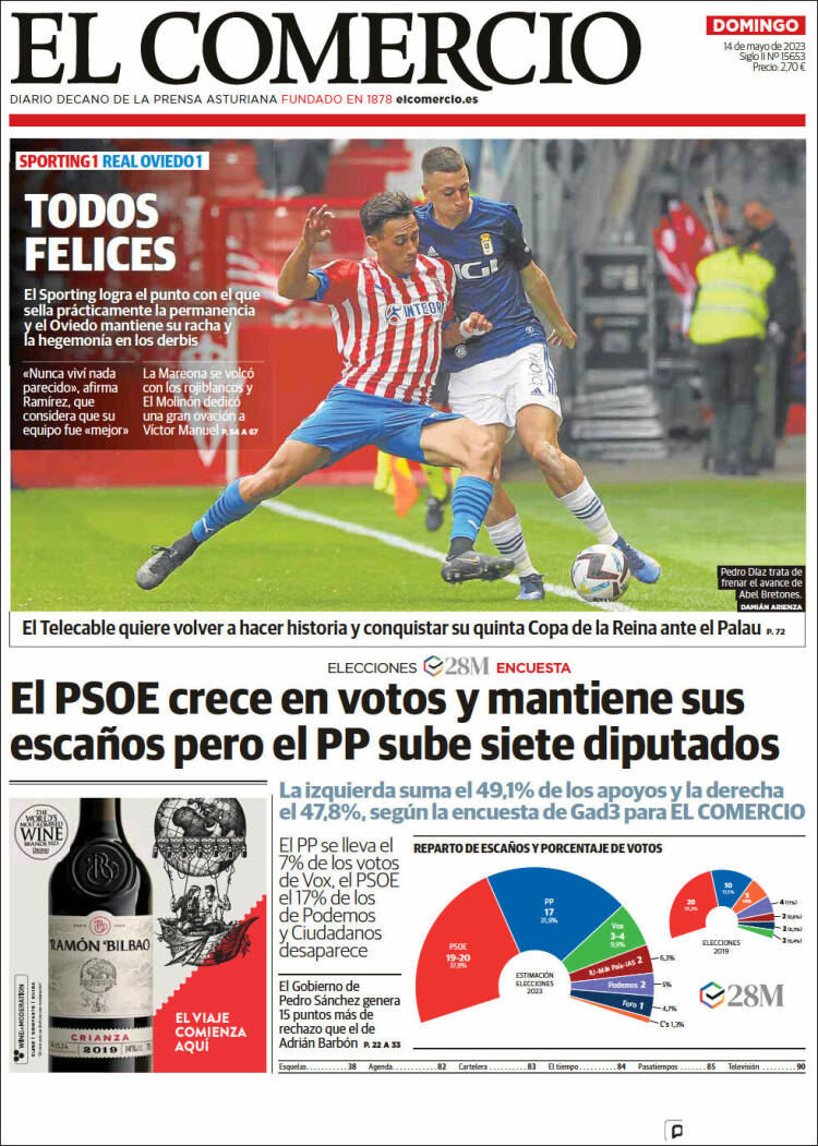 Portada de El Comercio - Gijón (España)