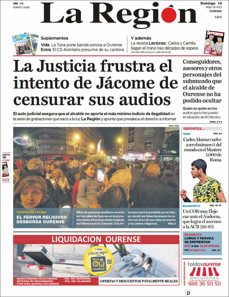 Portada de La Región de Ourense (España)