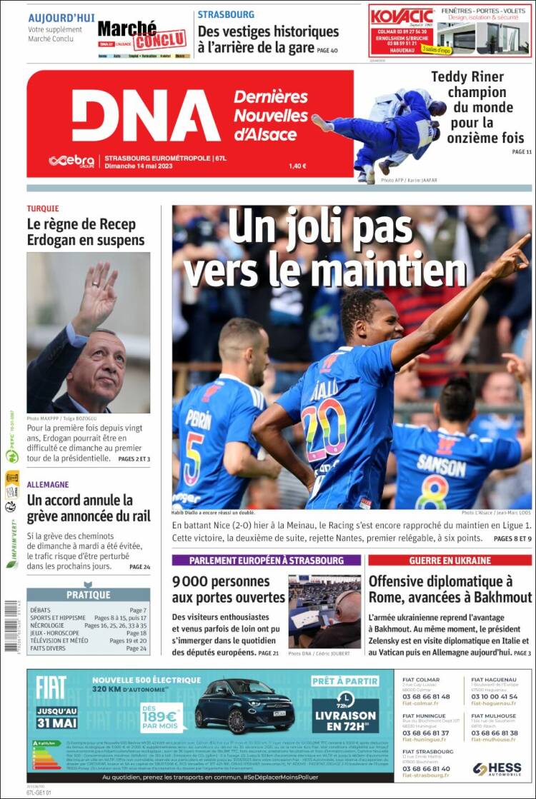 Portada de Les Dernières Nouvelles d'Alsace (Francia)