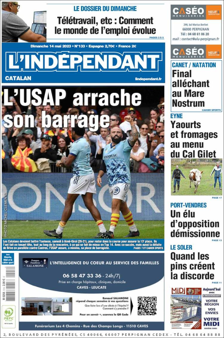 Portada de Le Indépendant (Francia)