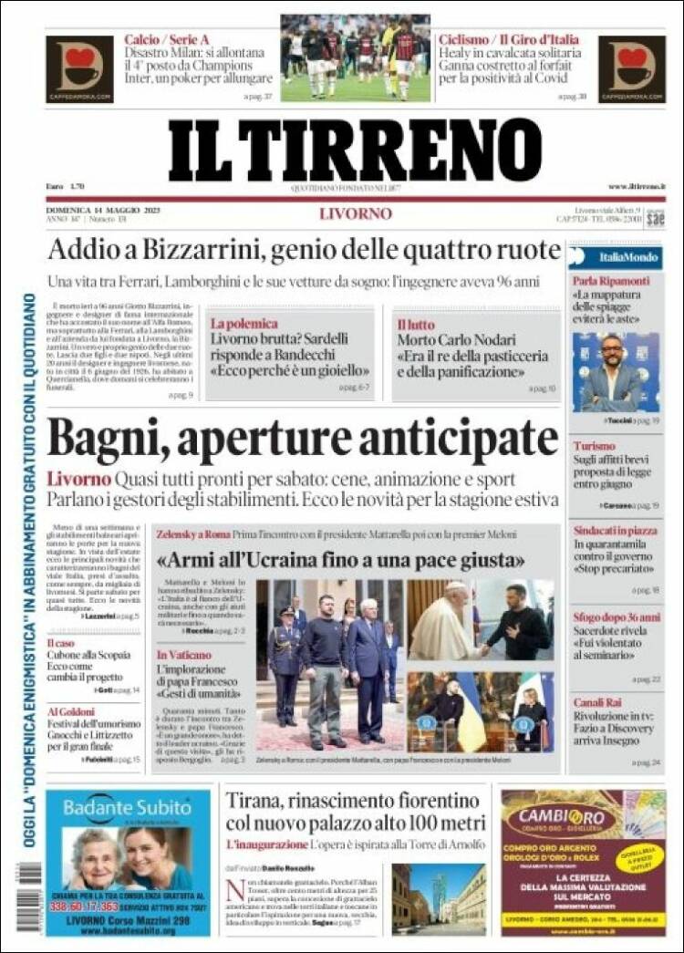 Portada de Il Tirreno (Italie)
