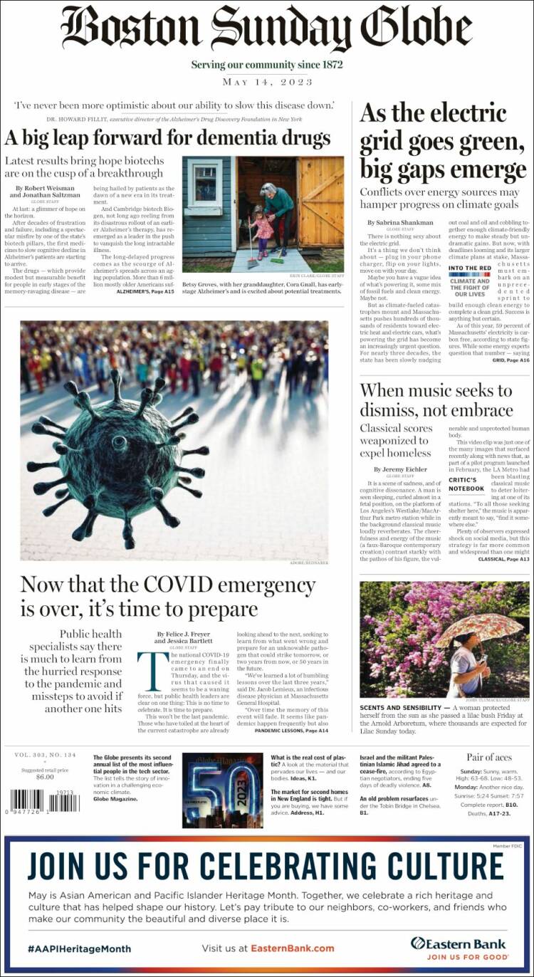 Portada de Boston Globe (USA)