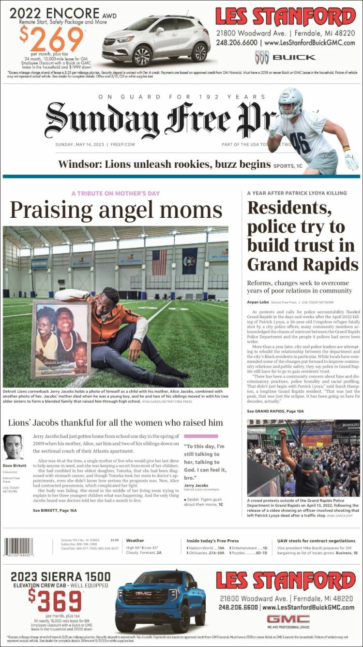 Portada de Detroit Free Press (USA)