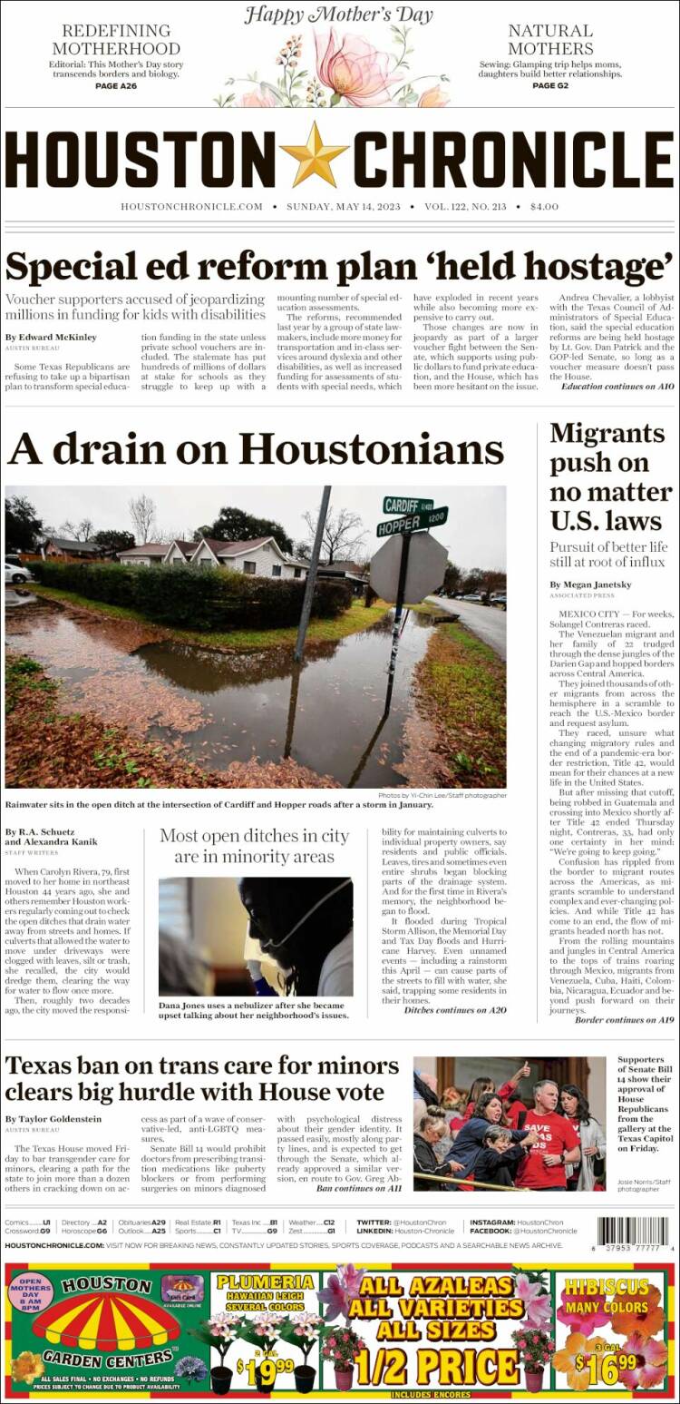 Portada de Houston Chronicle (USA)