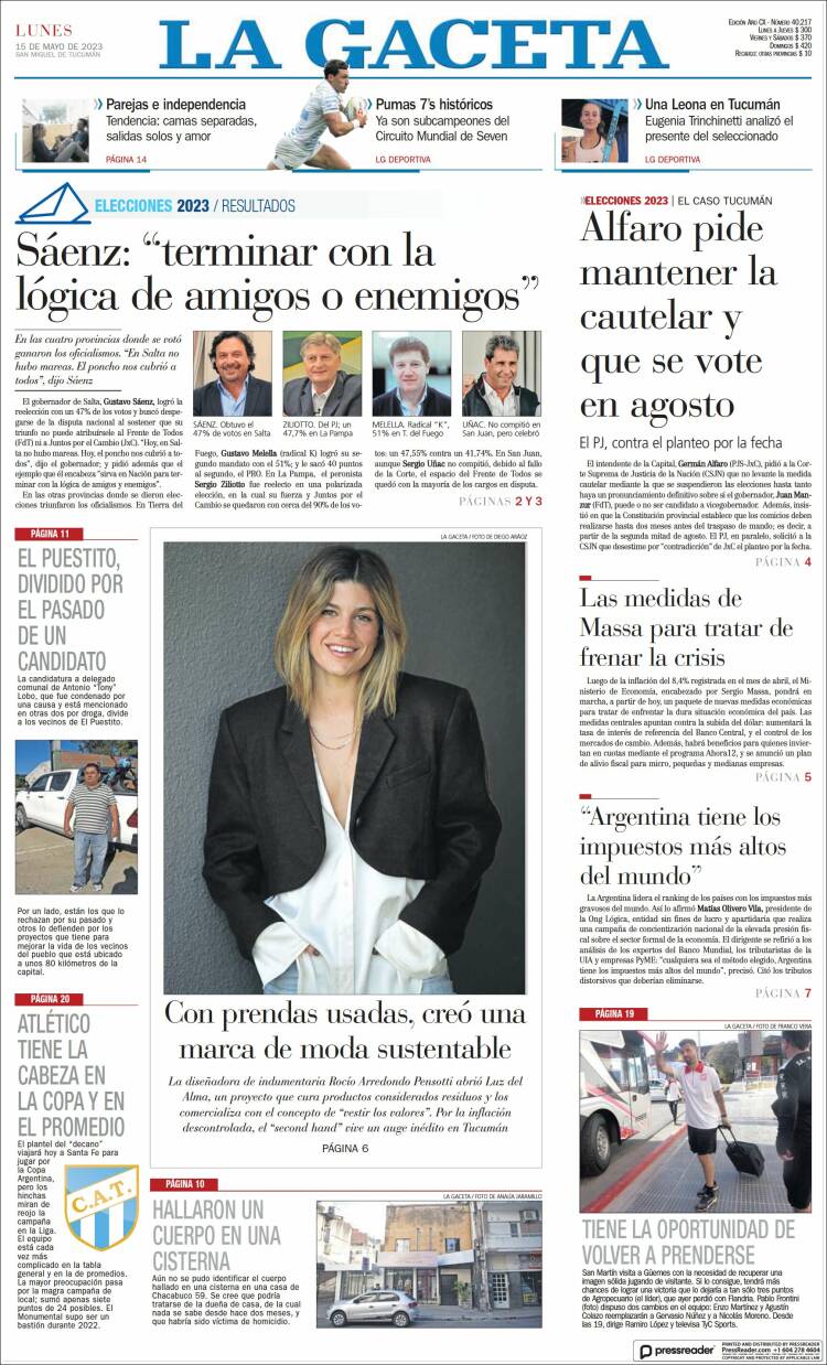 Portada de La Gaceta (Argentina)