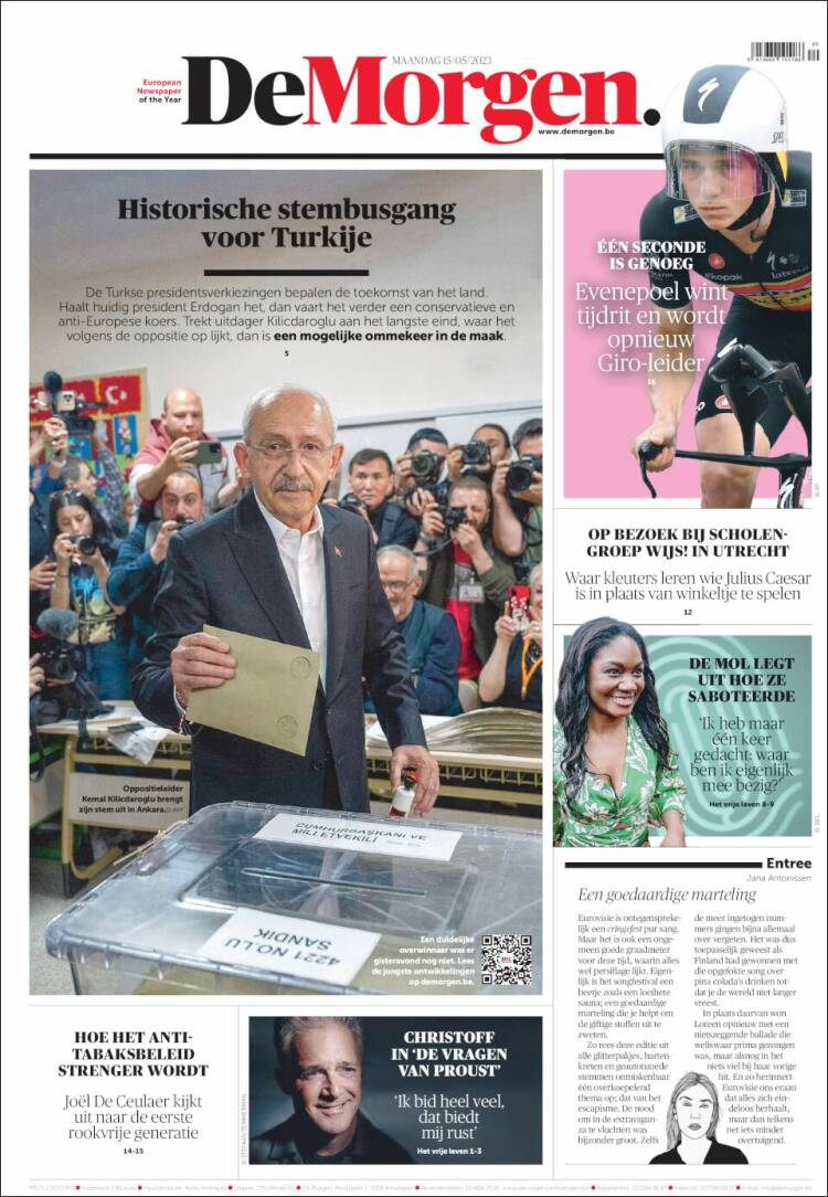 Portada de De Morgen (Bélgica)