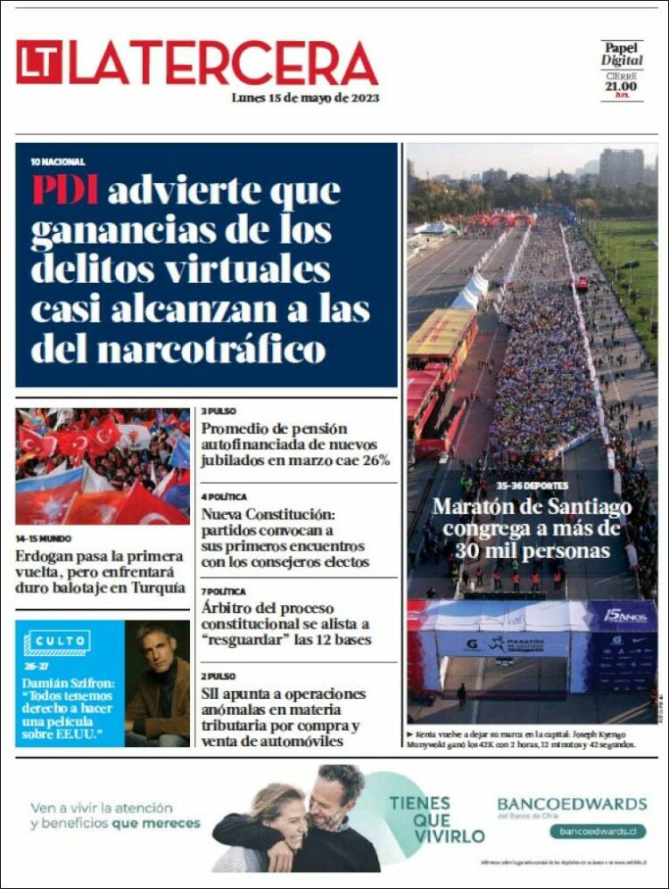 Portada de La Tercera (Chile)