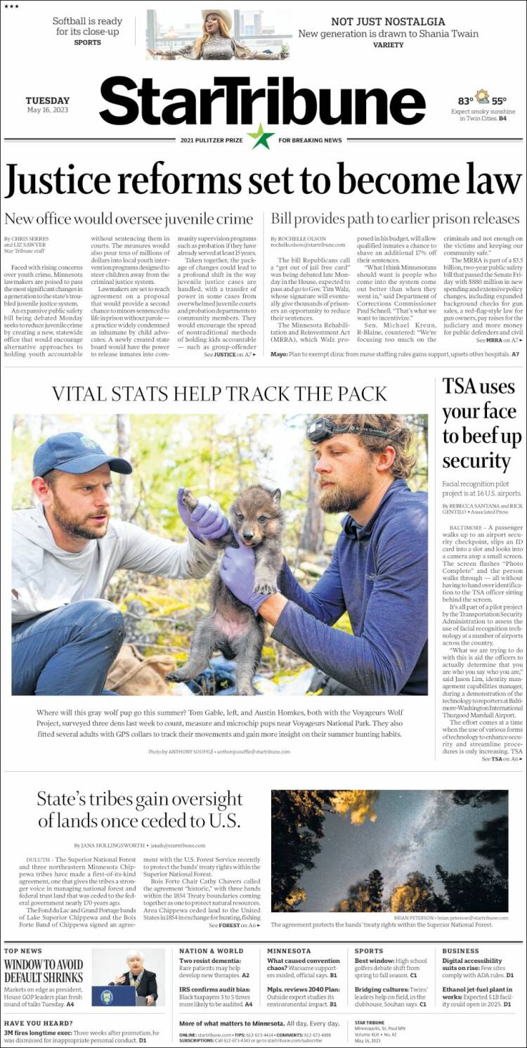 Portada de Star Tribune (USA)