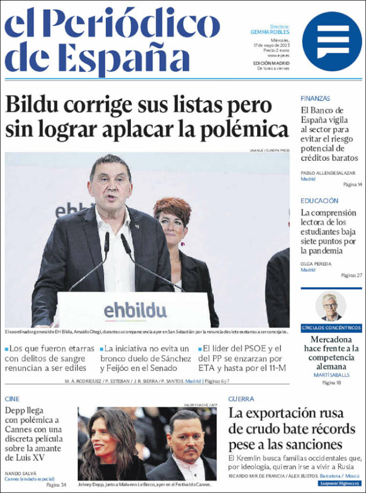 Portada de El Periódico de España (España)