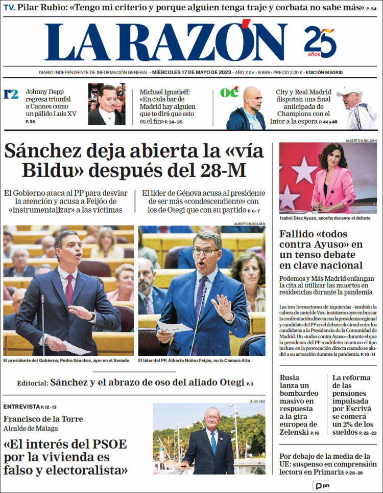 Portada de La Razón (España)