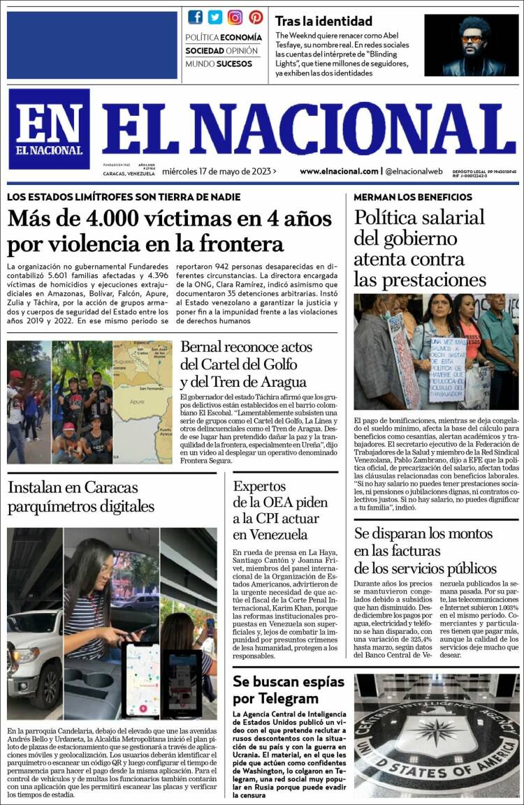 Portada de El Nacional (Venezuela)