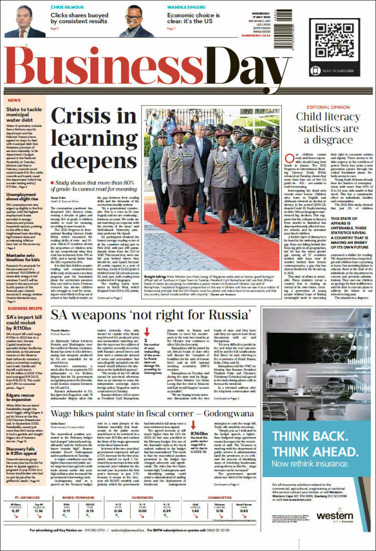 Portada de Business Day (Sud&aacute;frica)