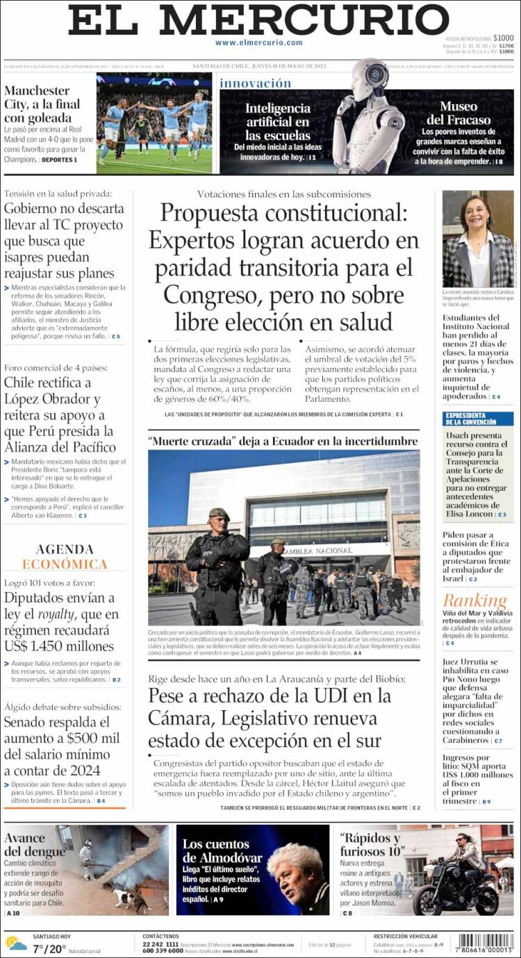 Portada de El Mercurio (Chile)