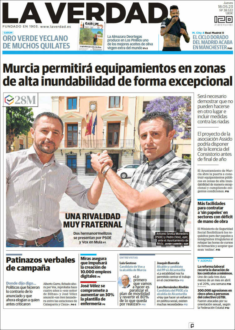 Portada de La Verdad de Murcia (España)