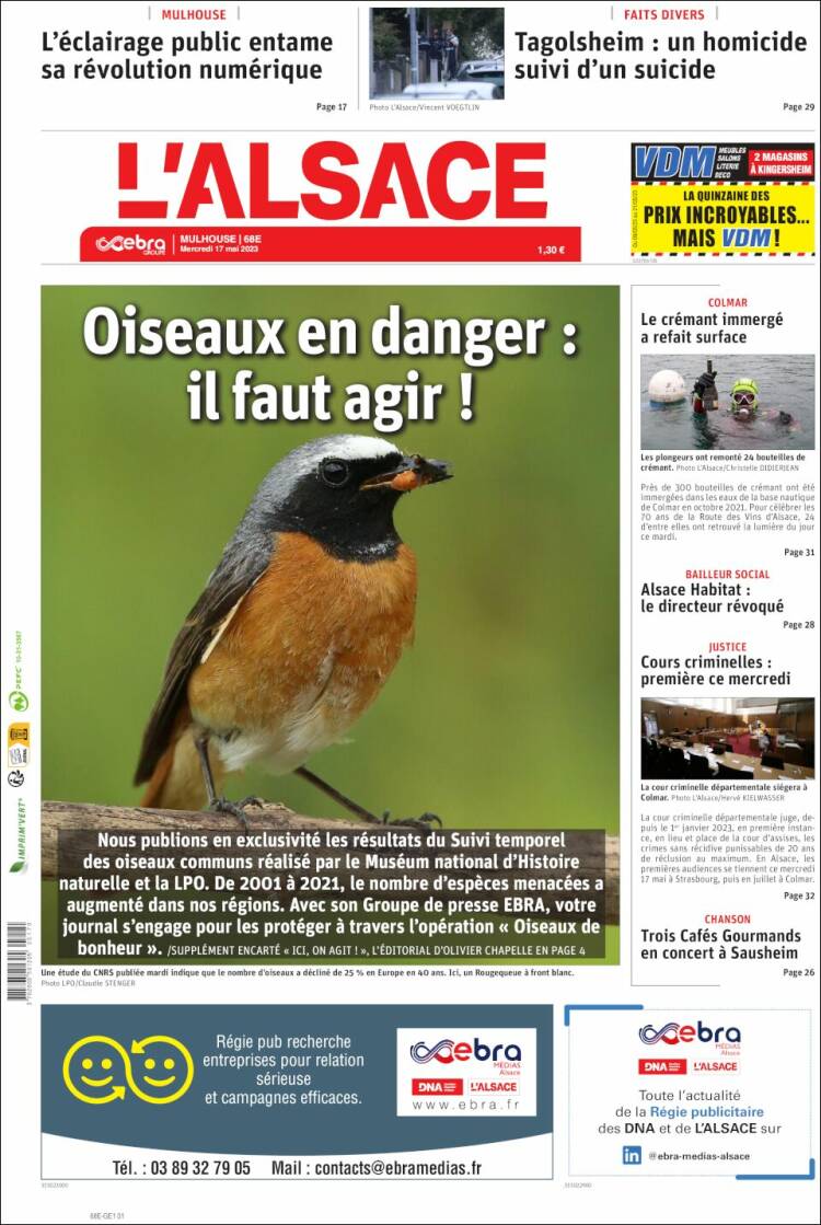 Portada de Journal L'Alsace (Francia)