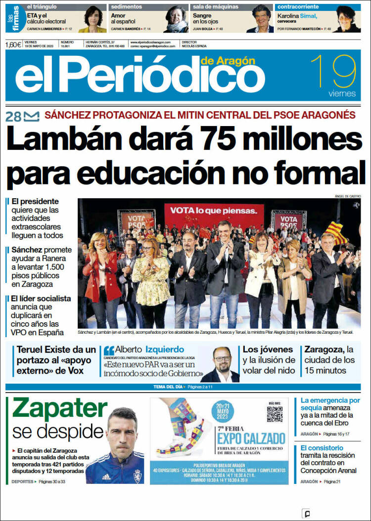 Portada de El Periódico de Aragón (España)