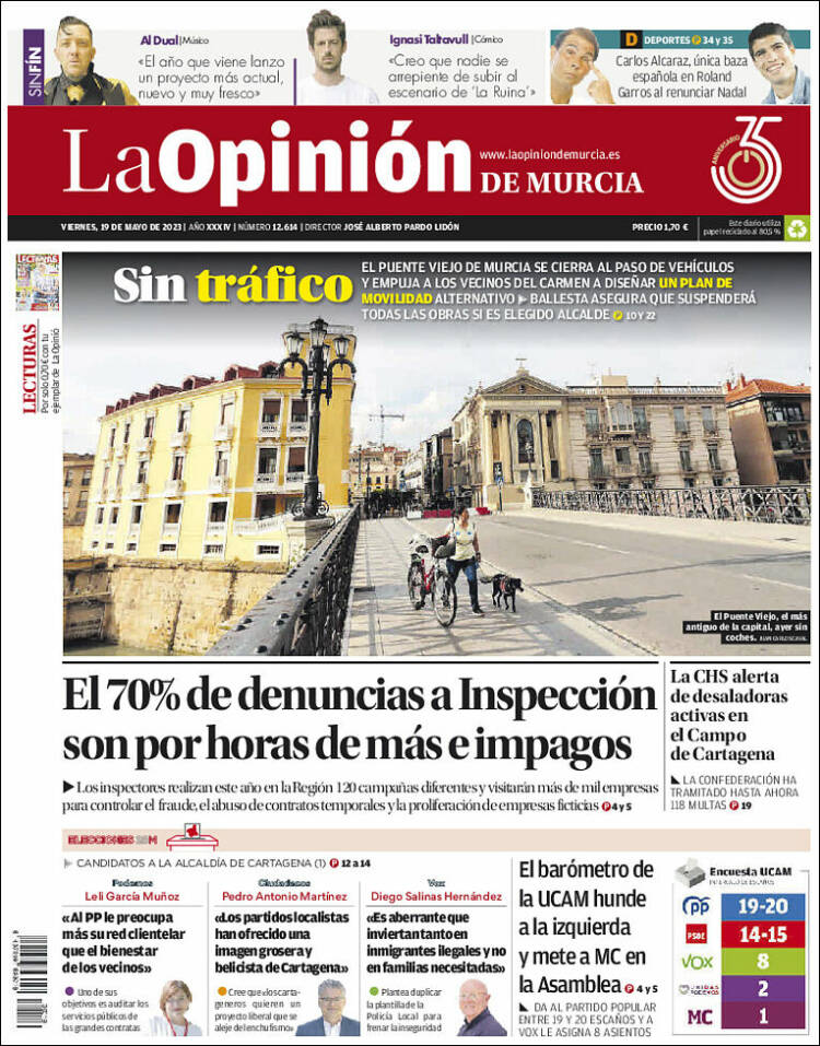 Portada de La Opinión de Murcia (España)