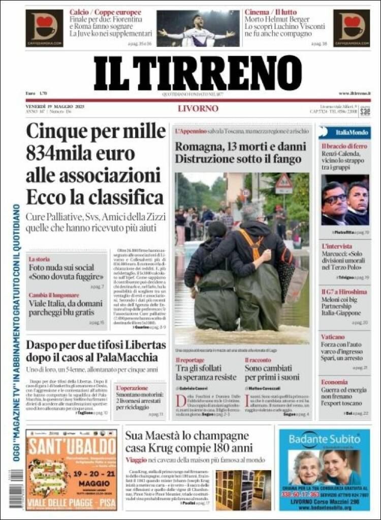 Portada de Il Tirreno (Italia)