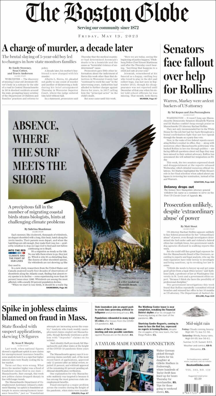 Portada de Boston Globe (USA)