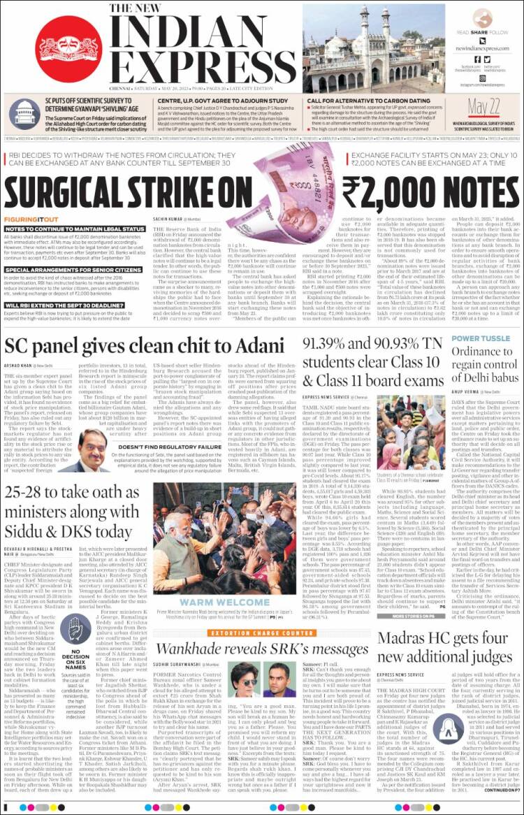 Portada de New Indian Express (India)