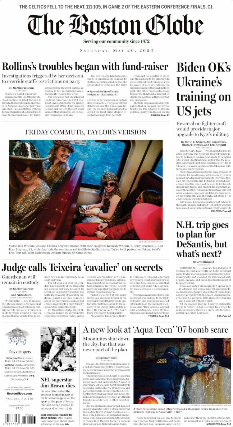 Portada de Boston Globe (USA)