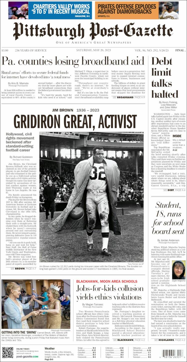 Portada de Pittsburgh Post-Gazette (USA)