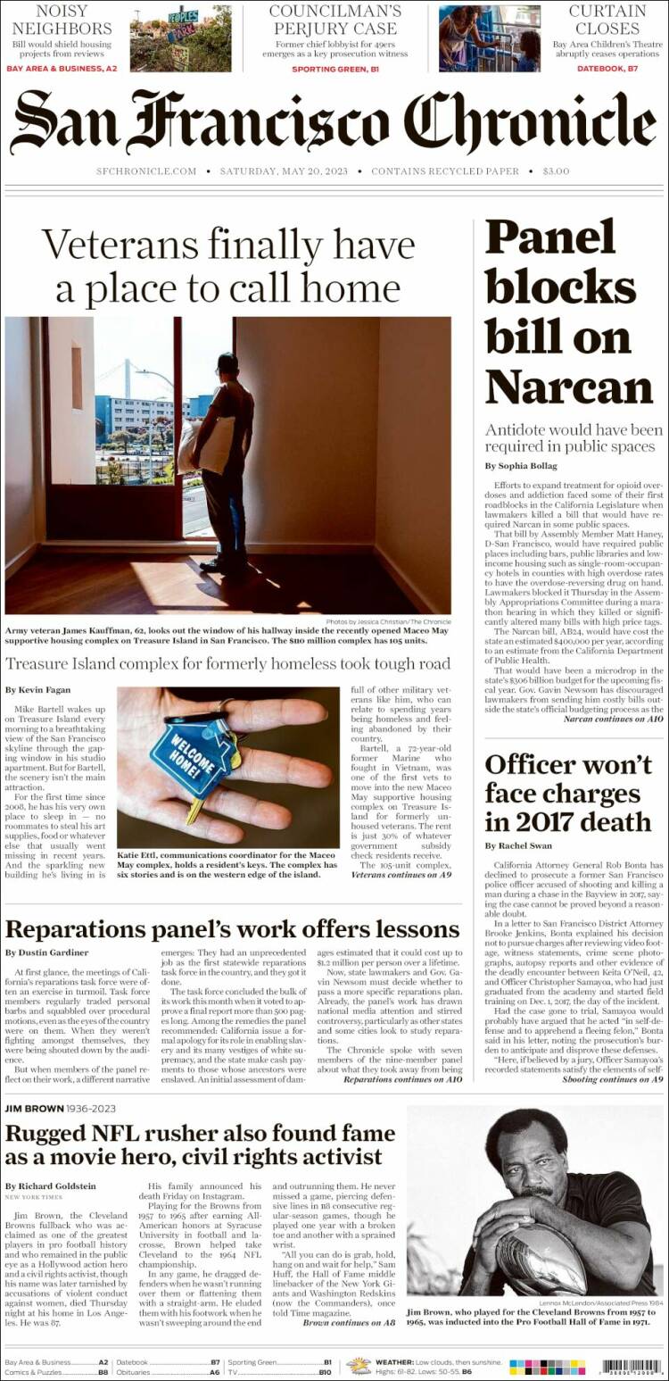 Portada de San Francisco Chronicle (USA)