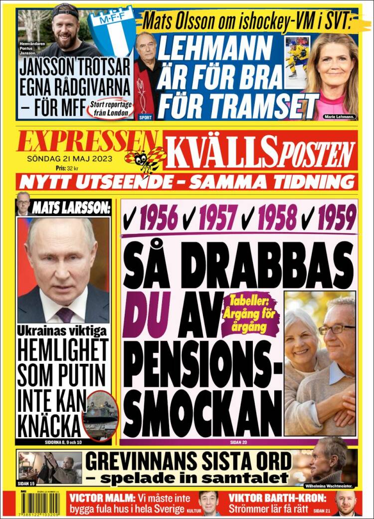 Portada de Kvällsposten (Suecia)