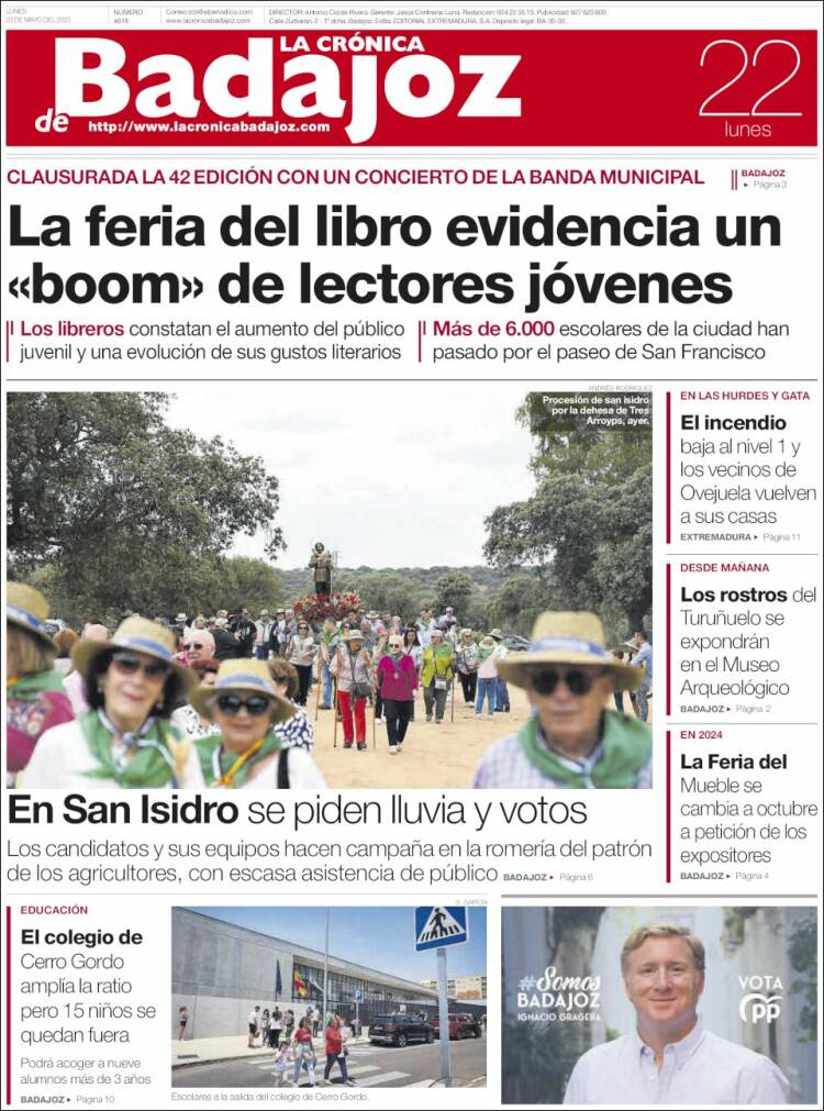 Portada de La Crónica de Badajoz (España)