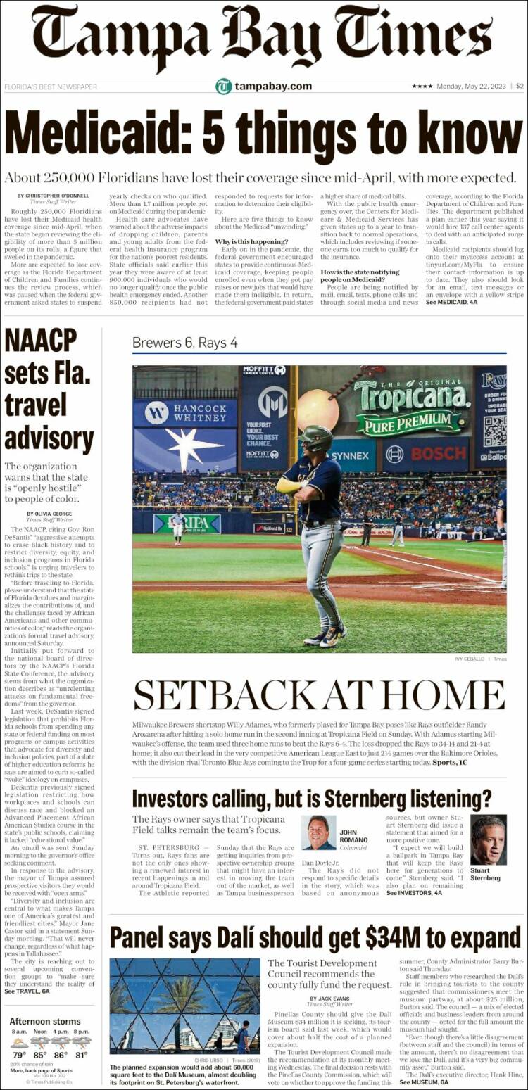 Portada de Tampa Bay Times (USA)