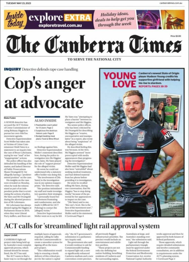 Portada de The Canberra Times (Australia)