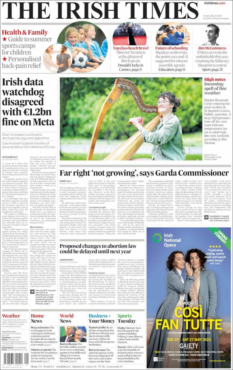 Portada de Irish Times (Irlanda)