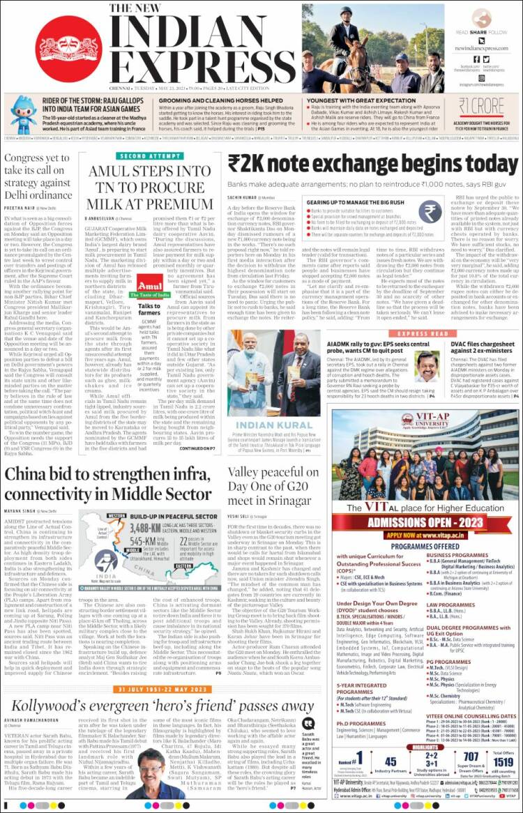 Portada de New Indian Express (India)