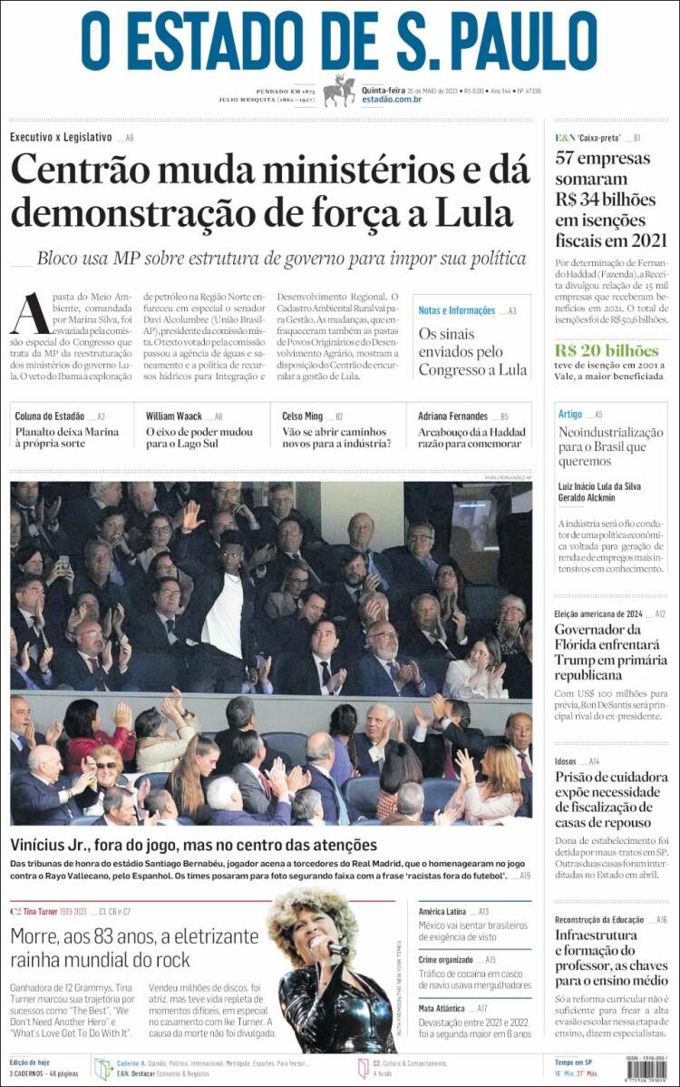 Portada de O Estado de São Paulo (Brasil)