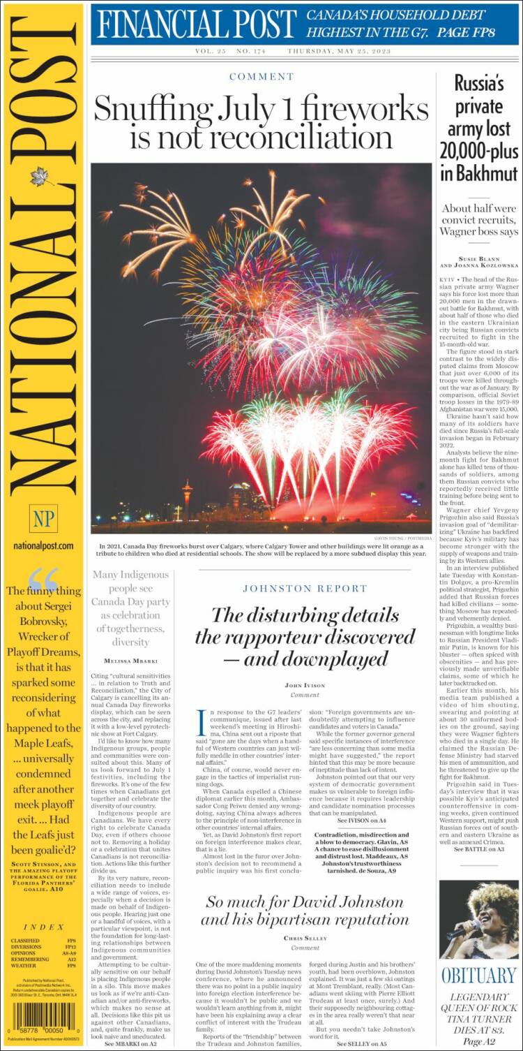 Portada de The National Post (Canadá)