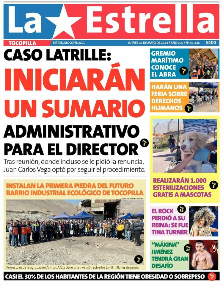 Portada de La Estrella de Tocopilla (Chile)