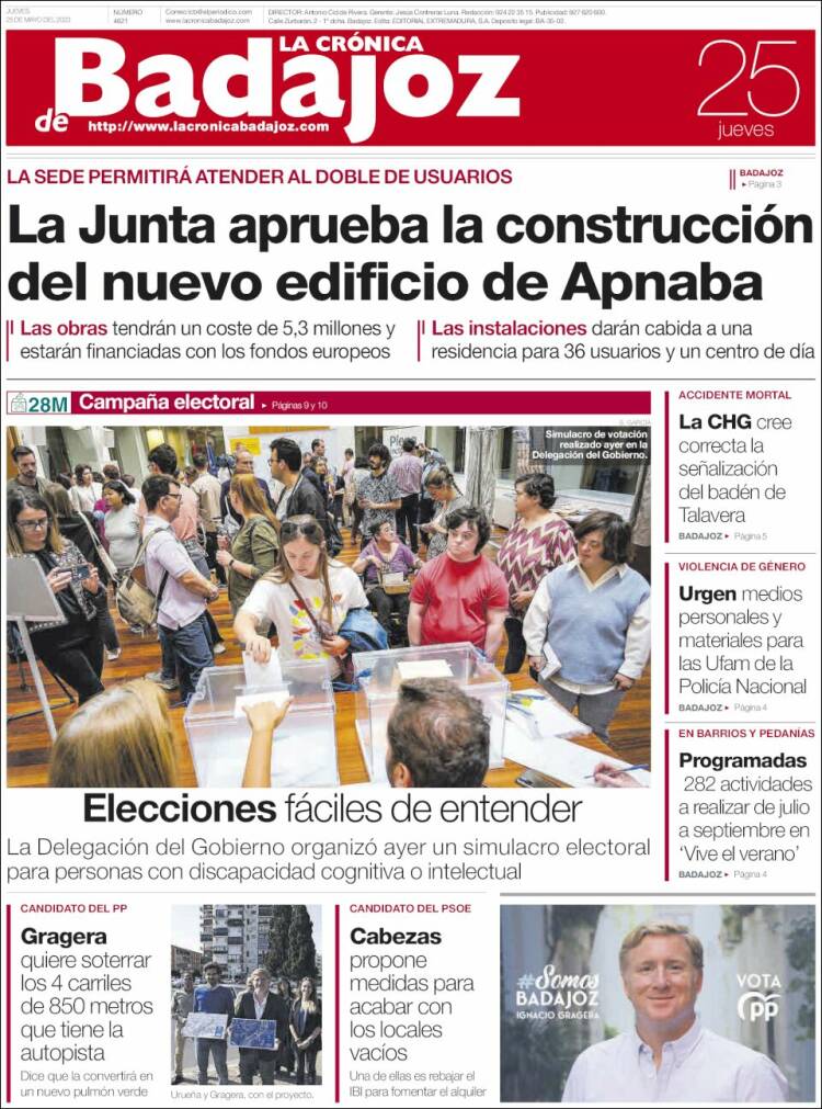 Portada de La Crónica de Badajoz (España)